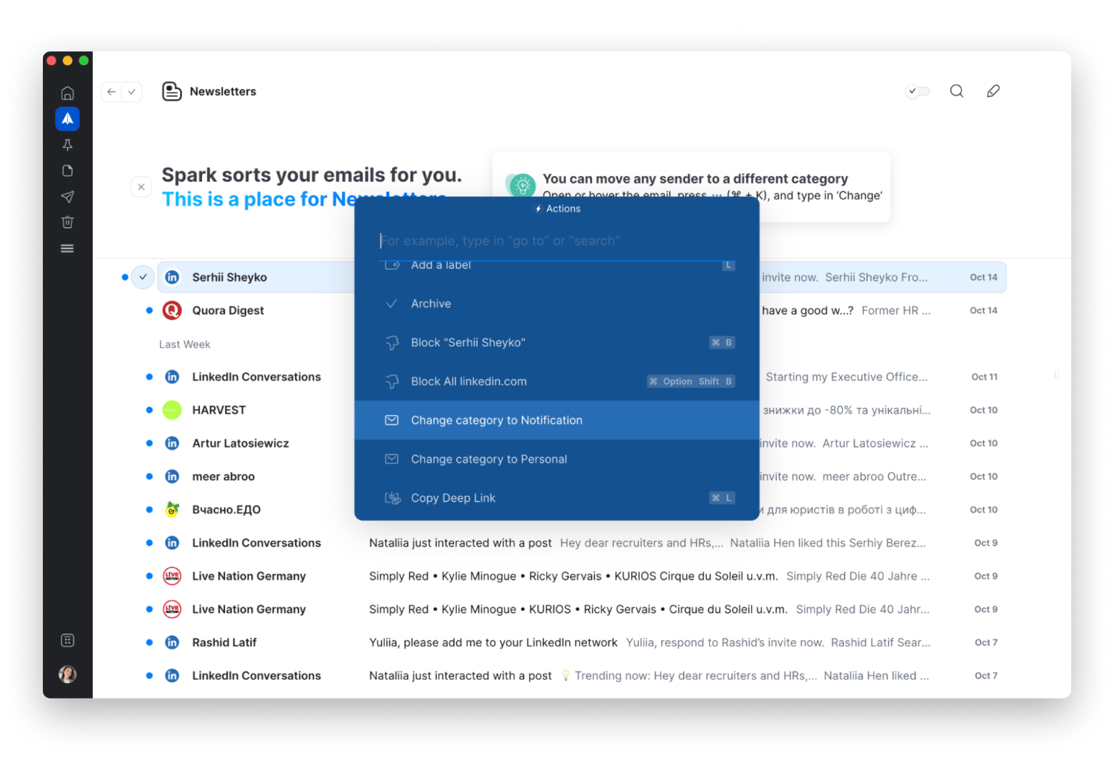 categorize emails with Spark Mail