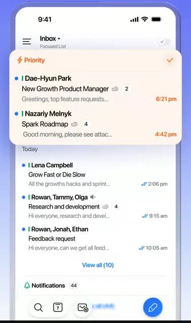 Prioritization of emails in Spark Mail, an email management app from Setapp