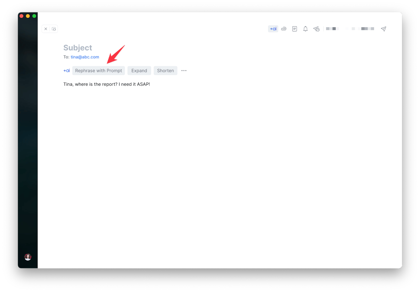 Spark Mail's Al assistant to rephrase email