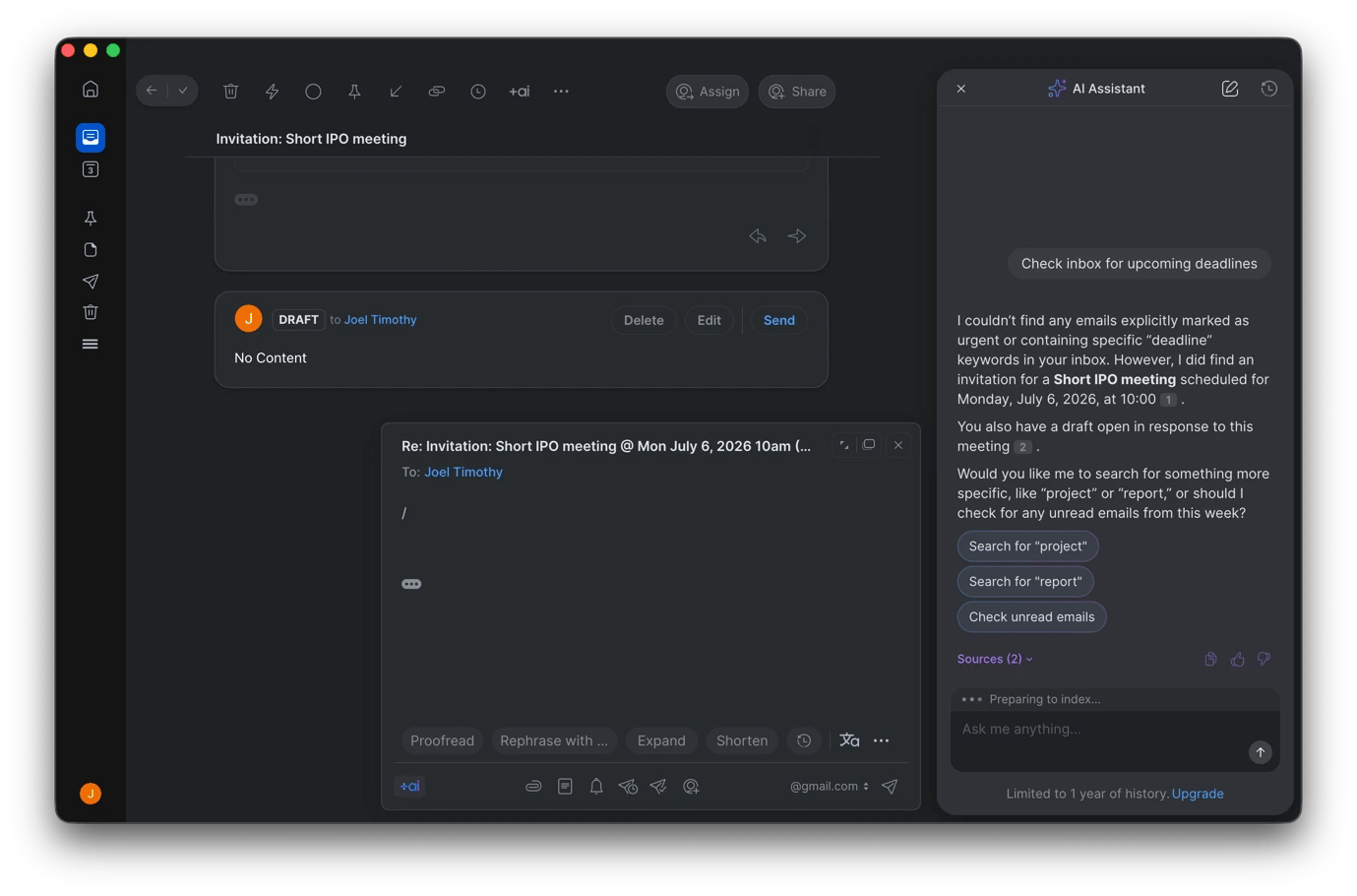 AI assistance on SparkMail, an email client available on Setapp