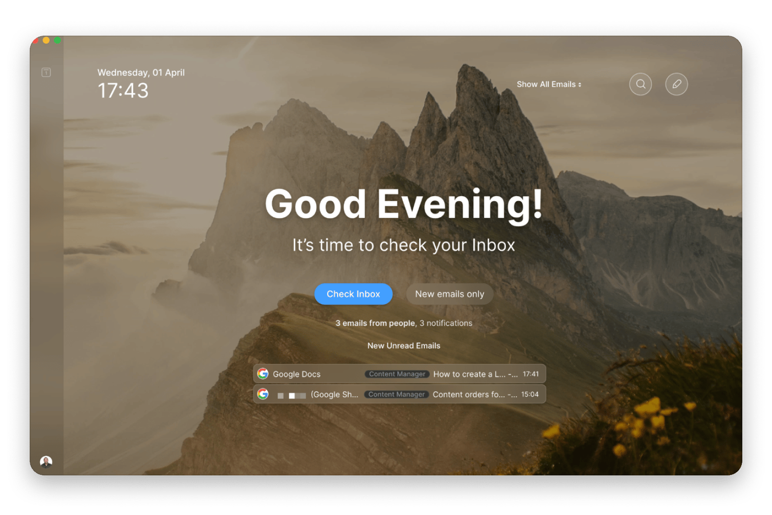 The welcome interface of SparkMail, an email client available on Setapp.