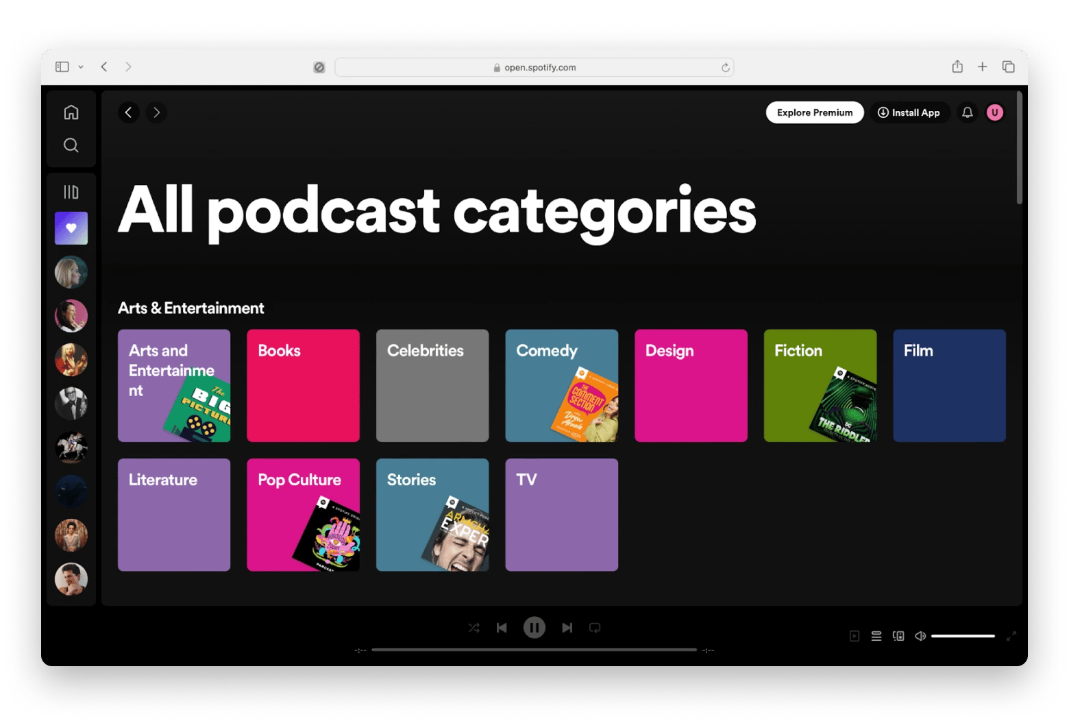 Spotify: All podcast categories