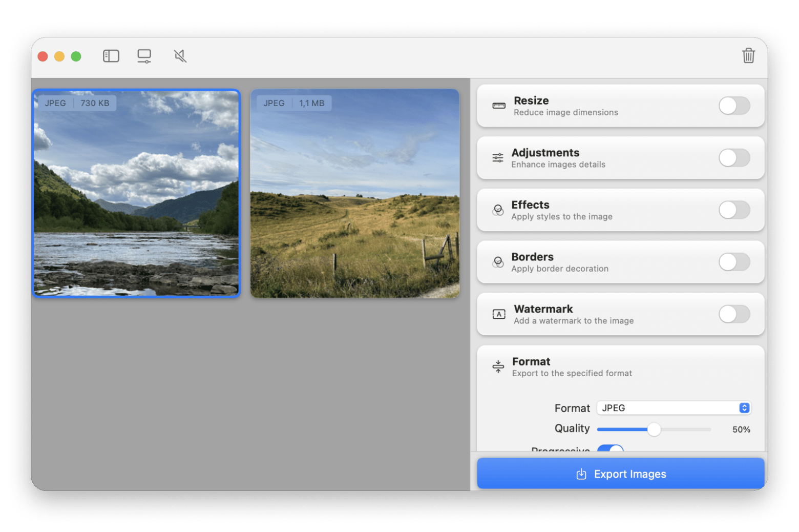 Batch processing images in Squash, an image compression app available on Setapp