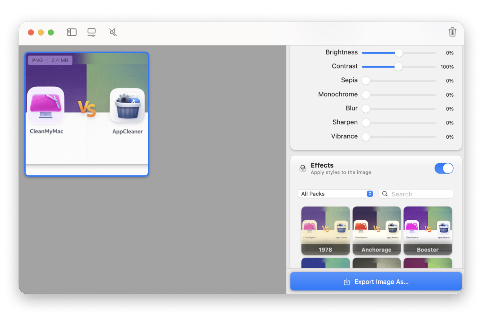 The image compression interface of Squash, an image optimizer available on Setapp