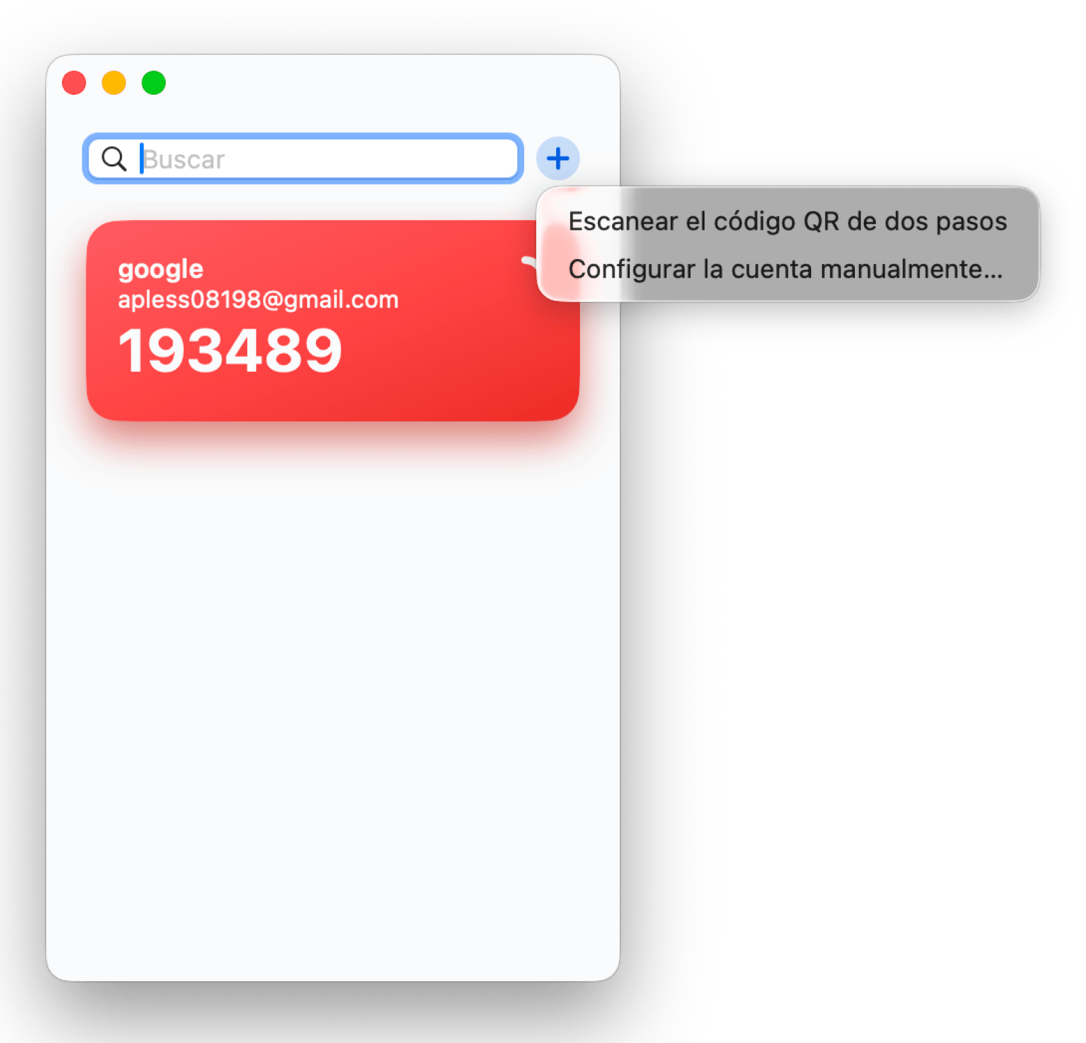 Interfaz de Step Two mostrando los códigos de verificación en dos pasos, disponible en Setapp