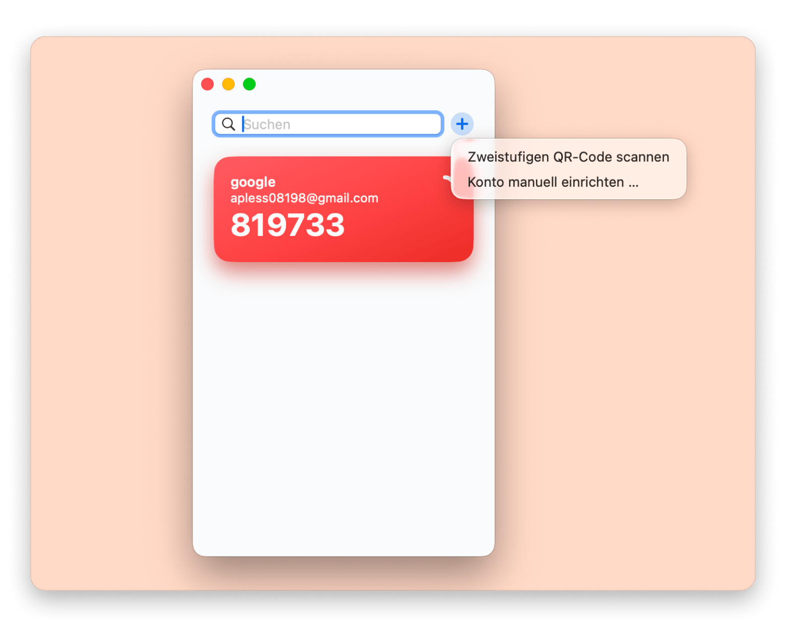 Die Oberfläche von Step Two, einer 2FA-App, die auf Setapp verfügbar ist