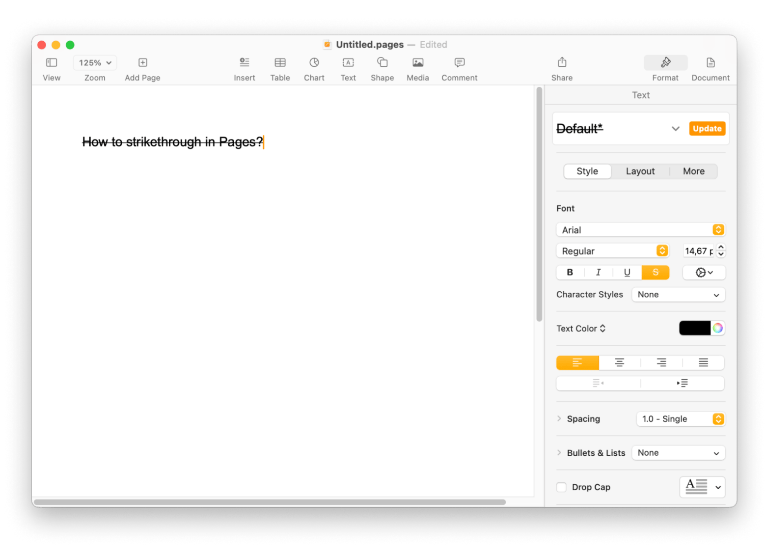 strikethrough in pages mac