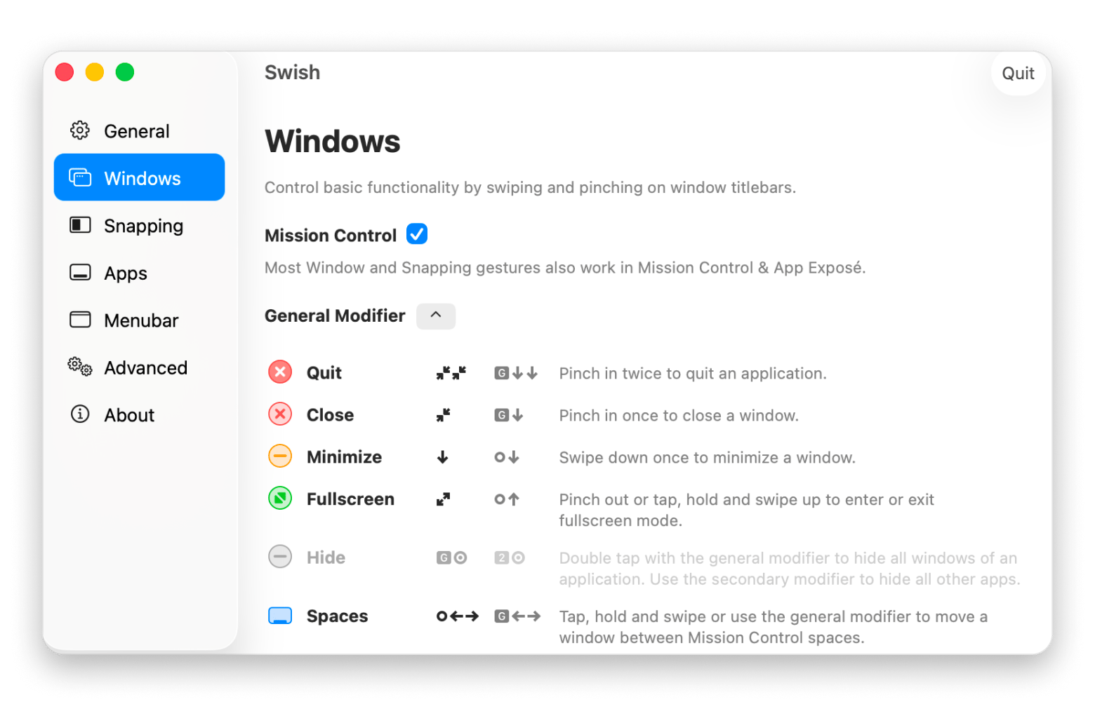 Swish controlando ventanas con gestos en MacBook