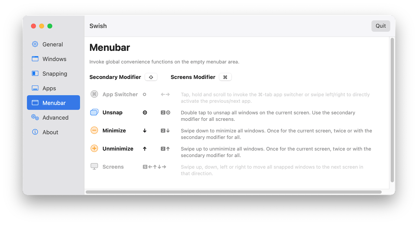 menubar settings