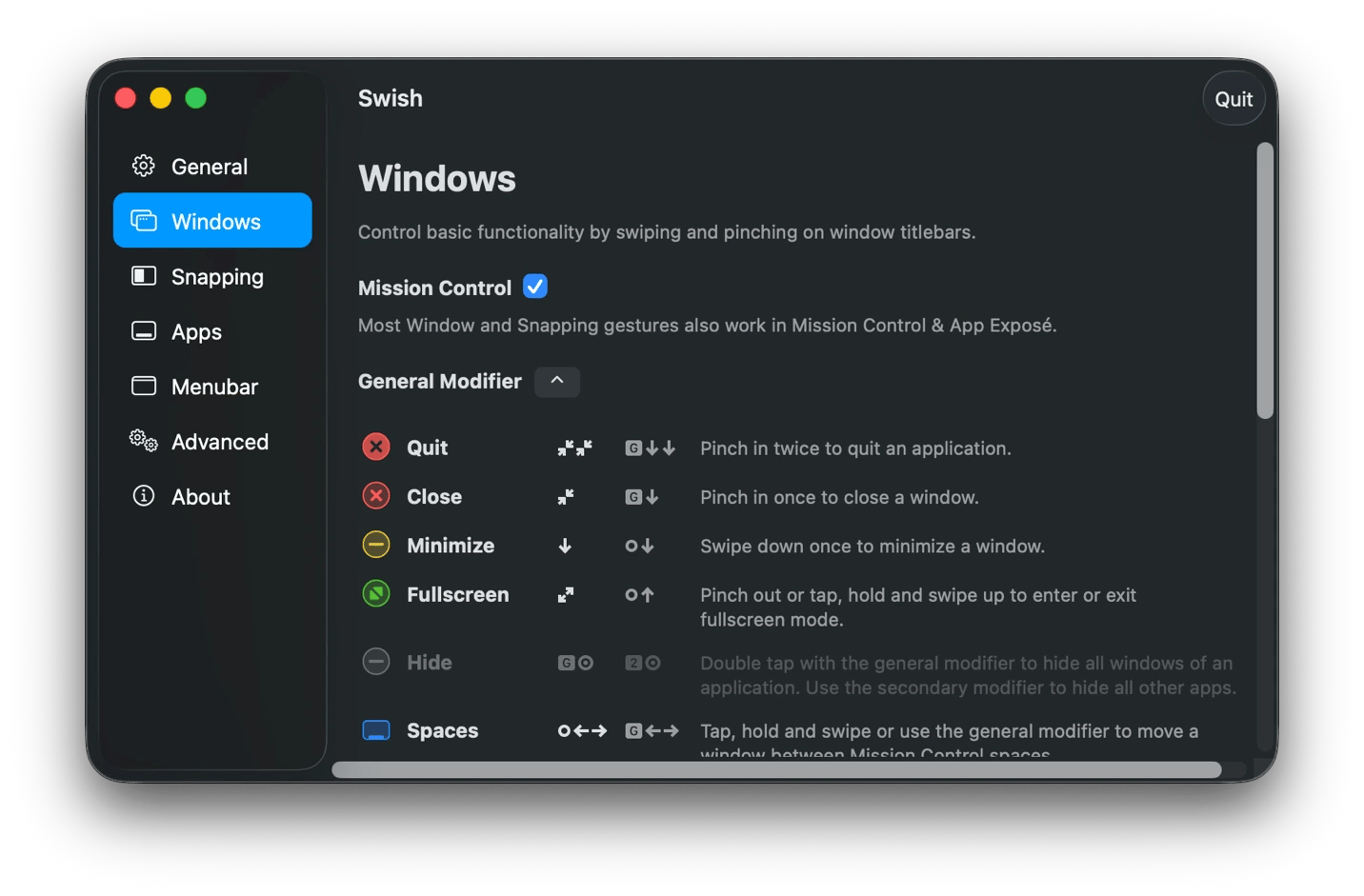 Adjusting window management settings in Swish, a gesture-based window manager from Setapp