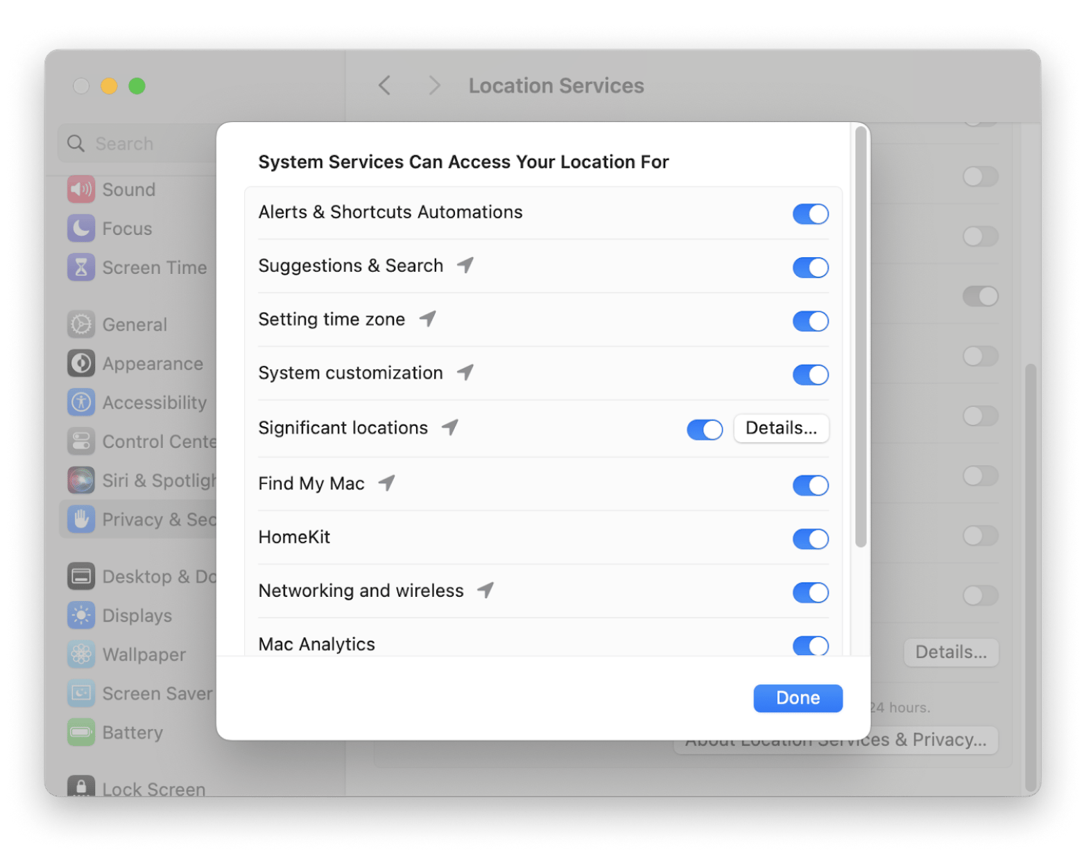 system settings location services