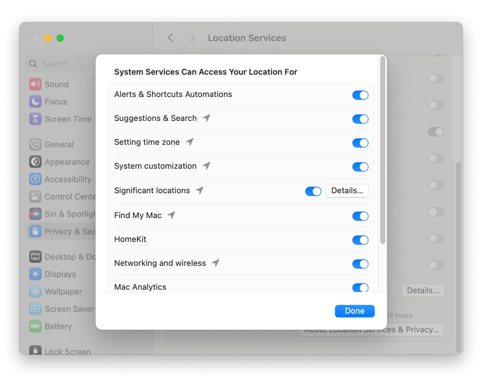 system settings location services