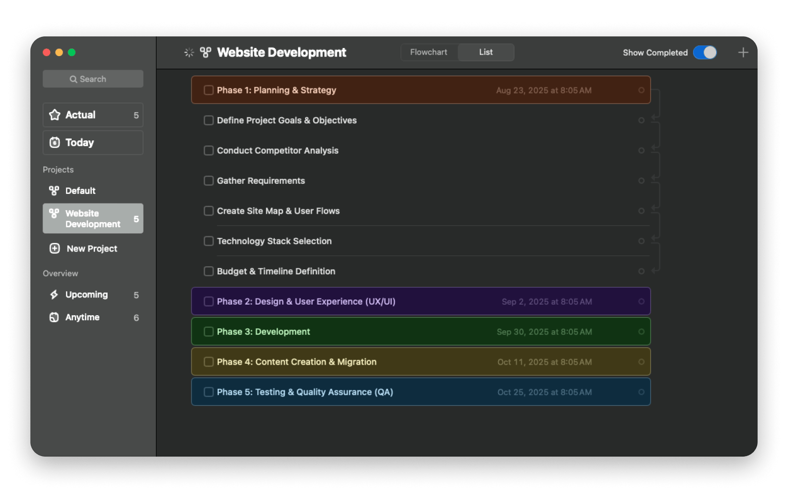The list interface of Taskheat, a planner tool available on Setapp