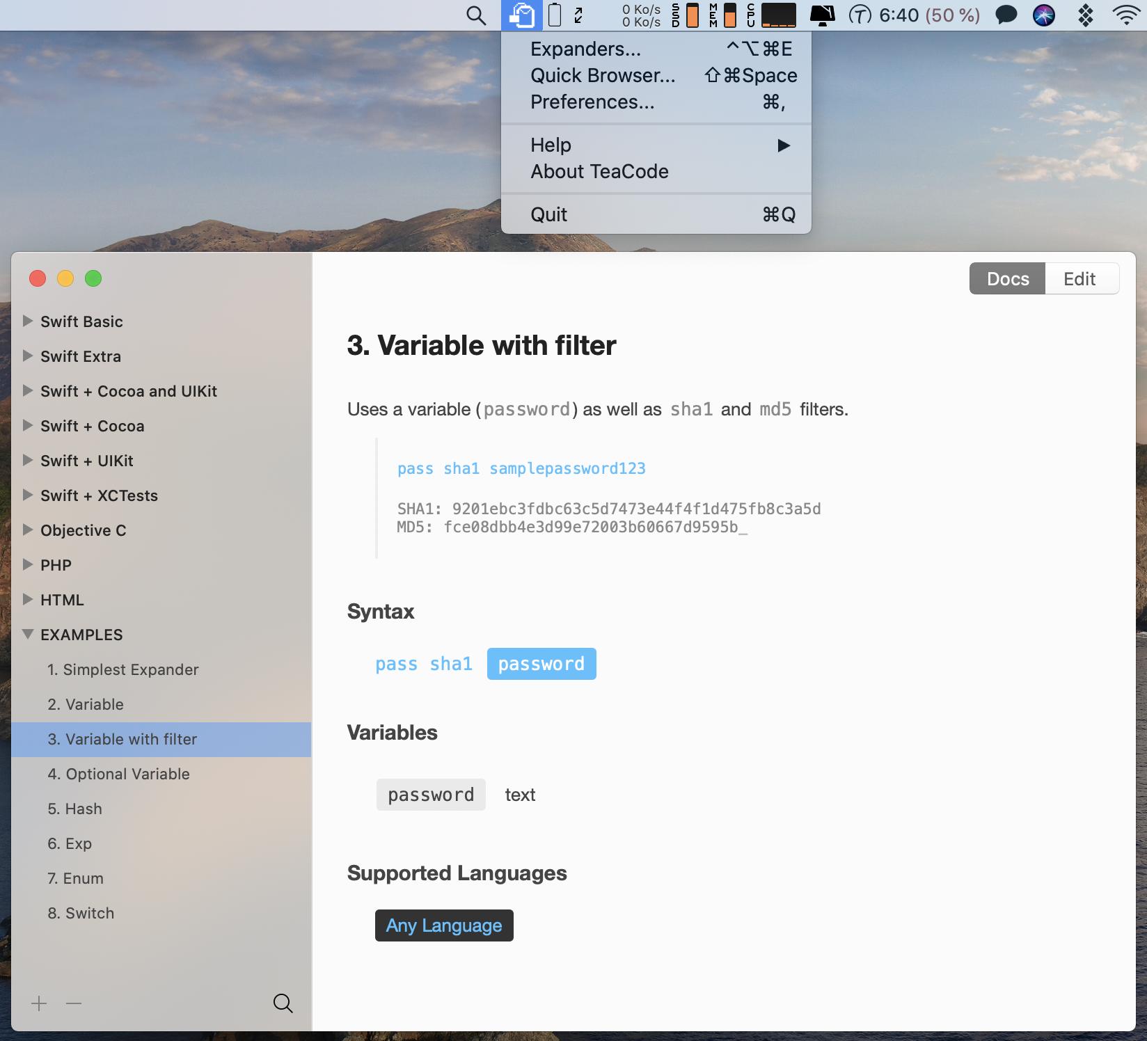 TeaCode app shortcode expanders