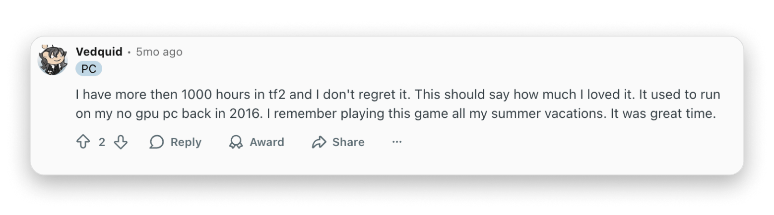 Team Fortress 2 reddit user comment