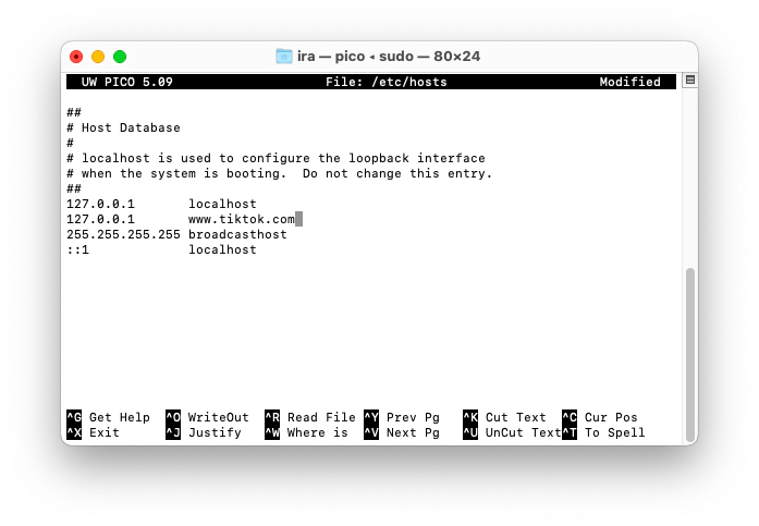 block websites in Terminal