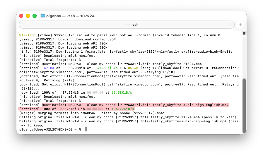 As a result of downloading a Vimeo video via Terminal on a MacBook As a result of downloading a Vimeo video via Terminal on a MacBook