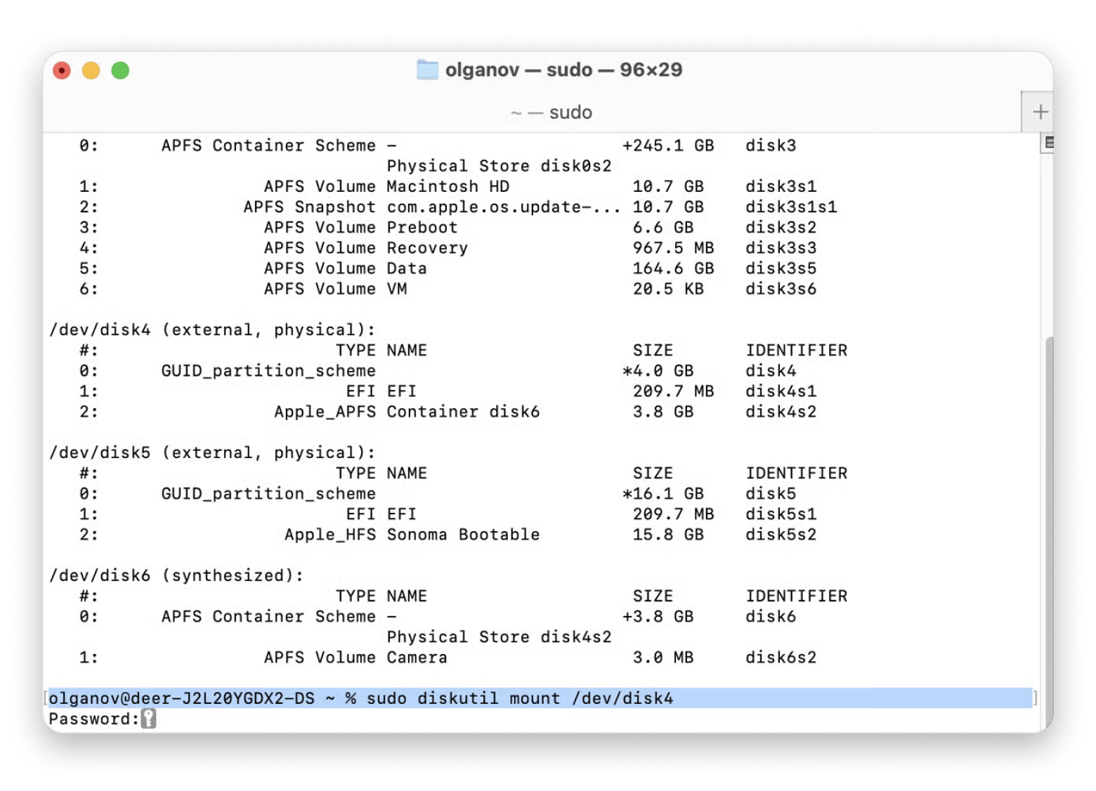 Command to force mount external drive with Terminal