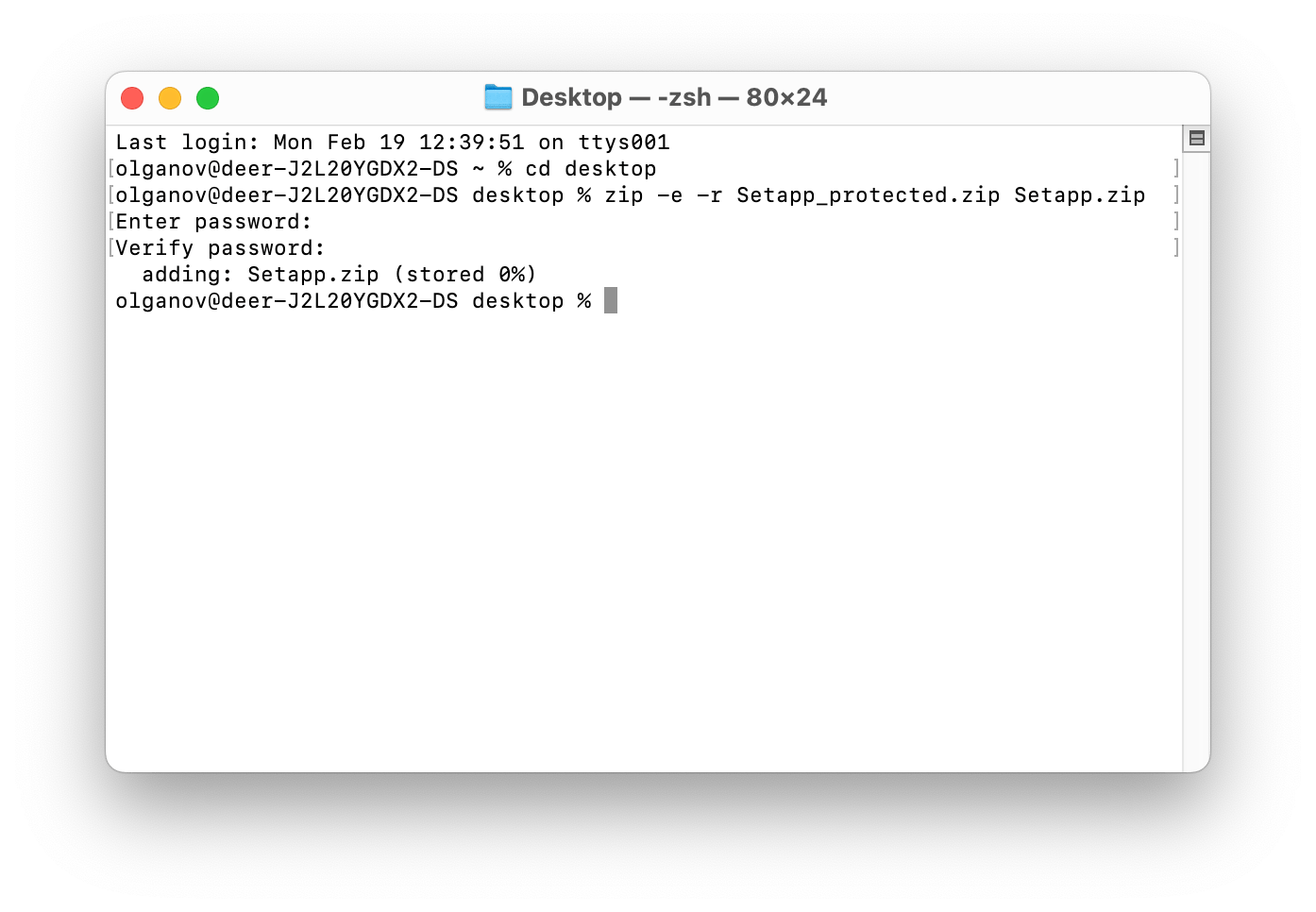 terminal password protecting zip file