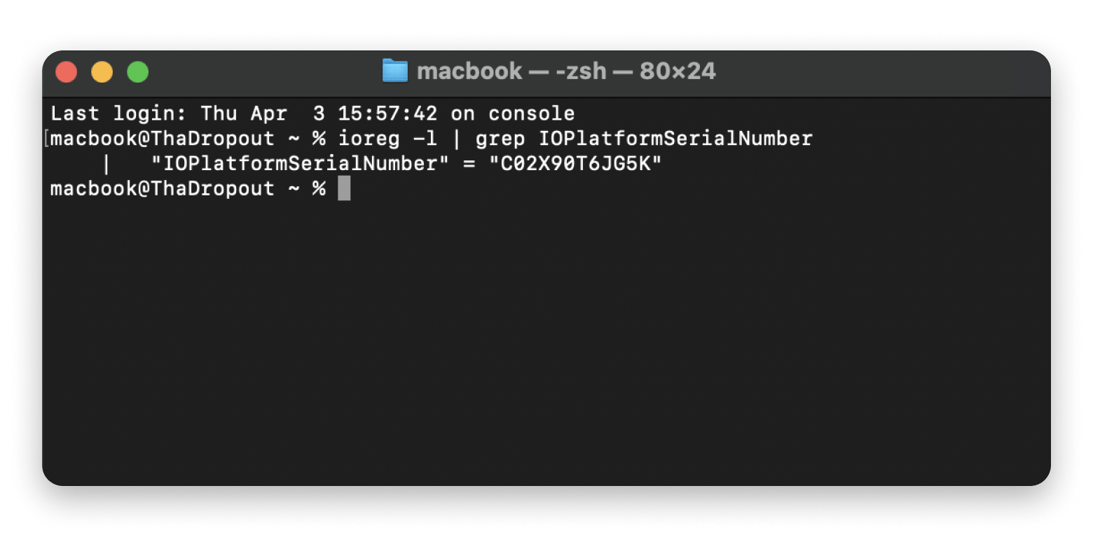 Terminal serial number command