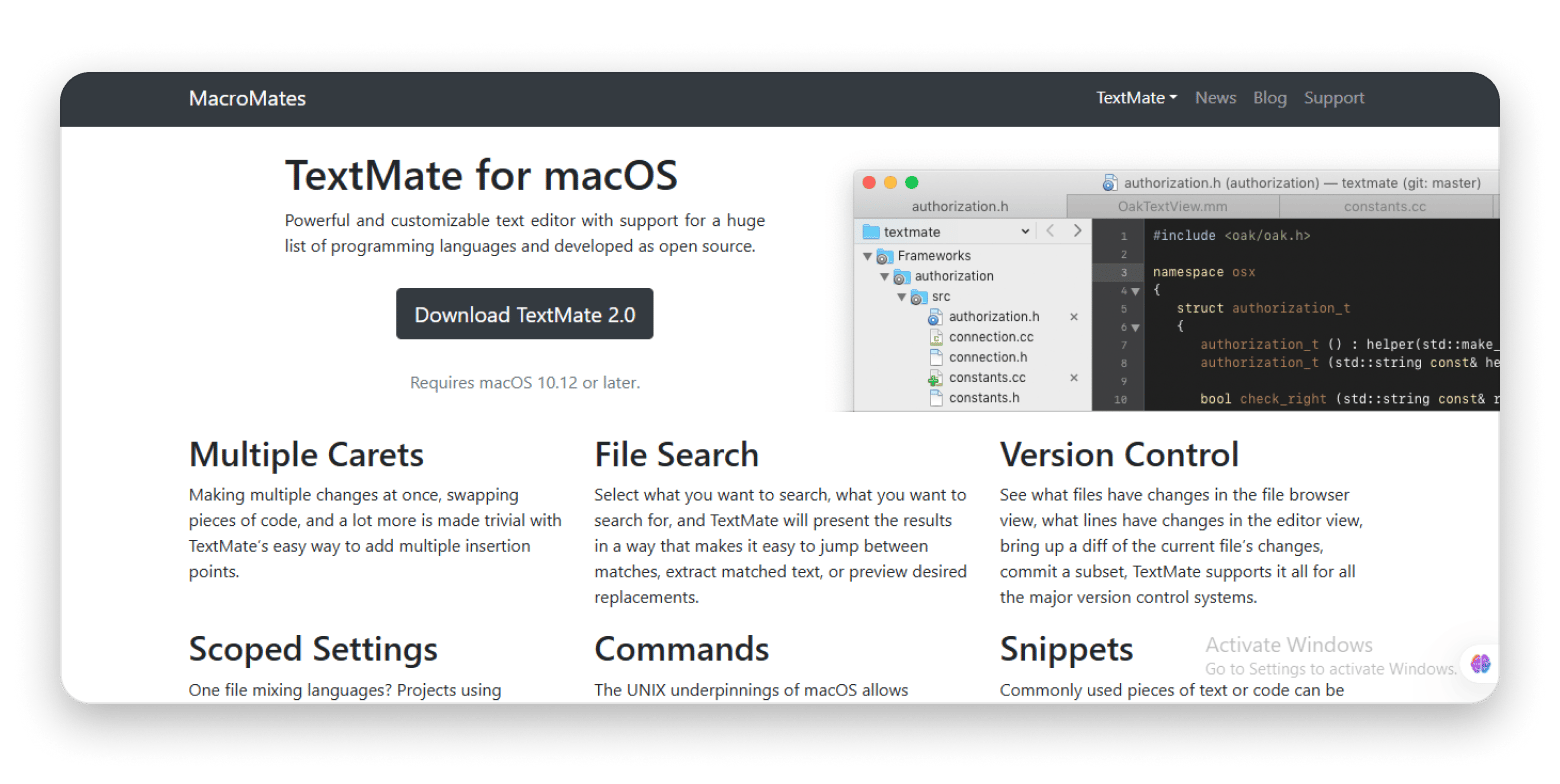 TextMate web screenshot