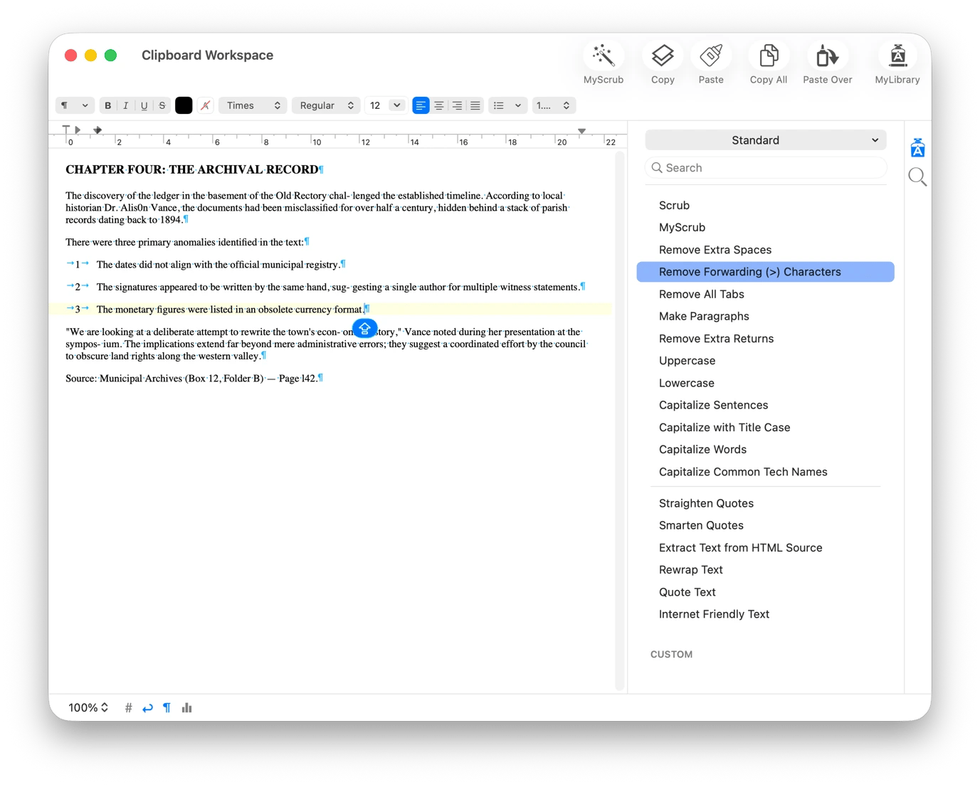 The clipboard interface of TextSoap, a text formatting tool available on Setapp