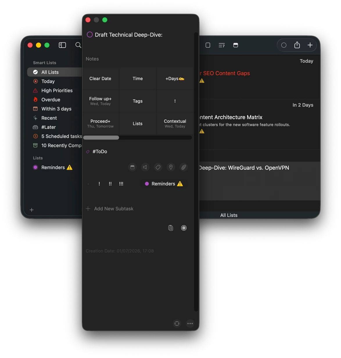 Editing task details and browsing smart lists in GoodTask, a to-do and reminders app from Setapp