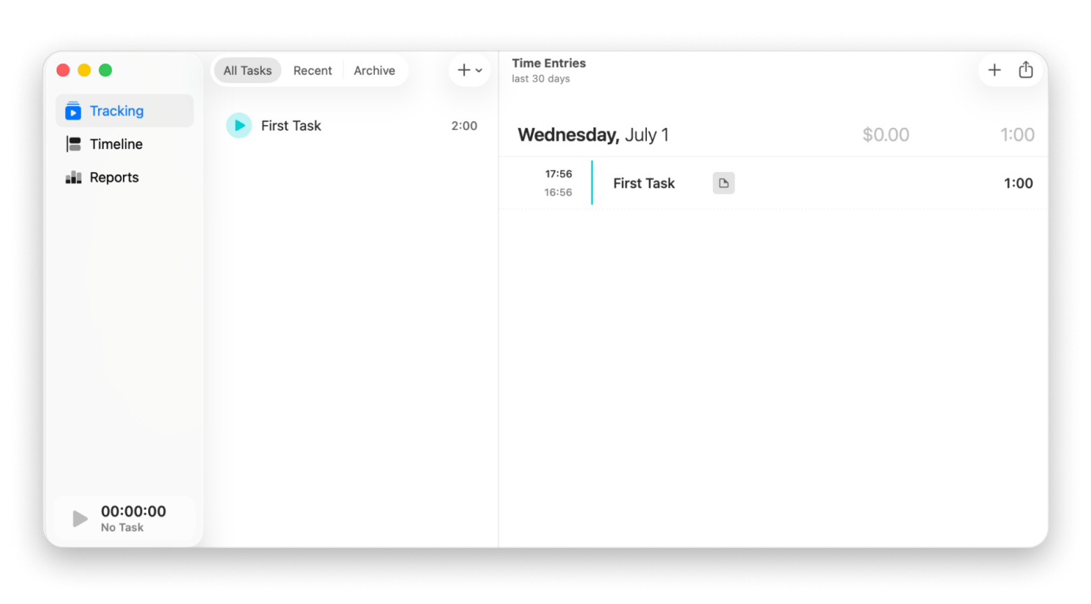 The activity timeline of Timemator, an automatic time tracking app available on Setapp