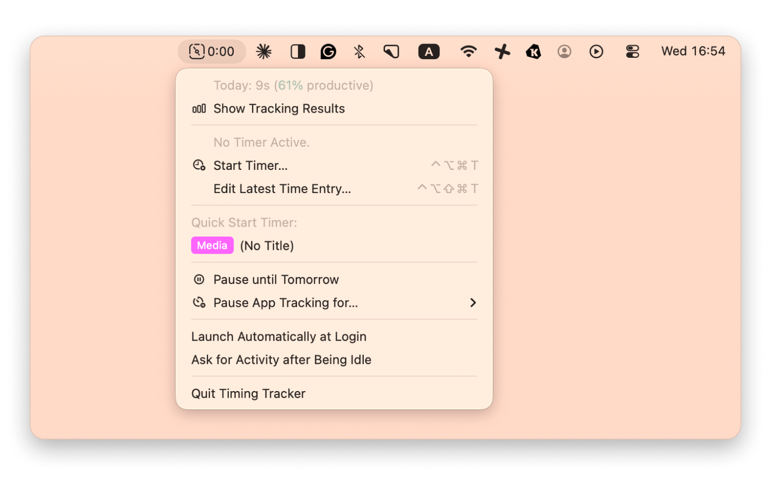 The interface of Timing, an automatic time tracking app available on Setapp