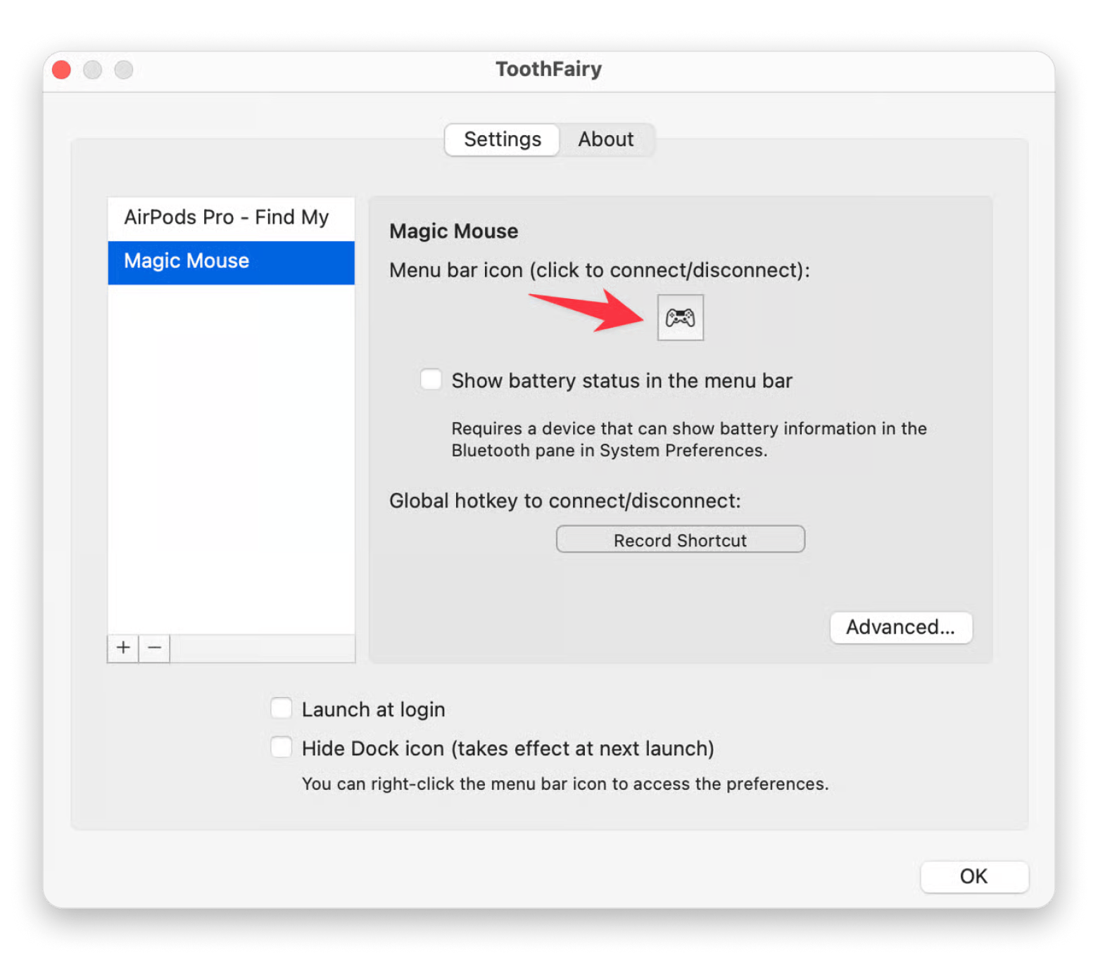The interface of ToothFairy, a Bluetooth manager available on Setapp