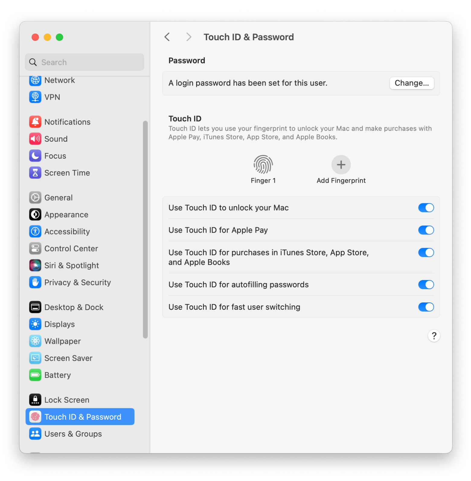 touch id fast user switching