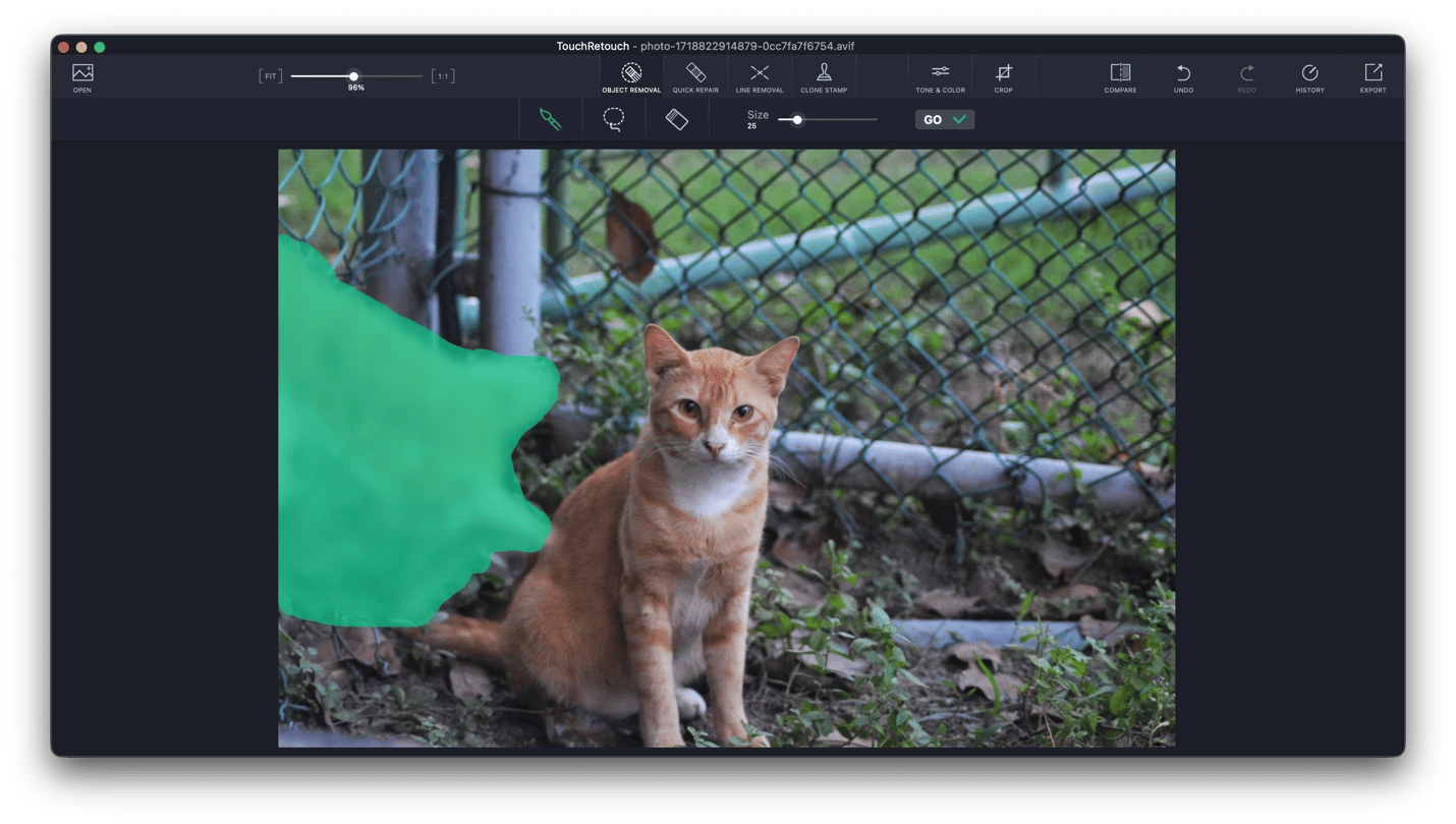 Removing unwanted objects from a photo using TouchRetouch, a photo retouching app from Setapp