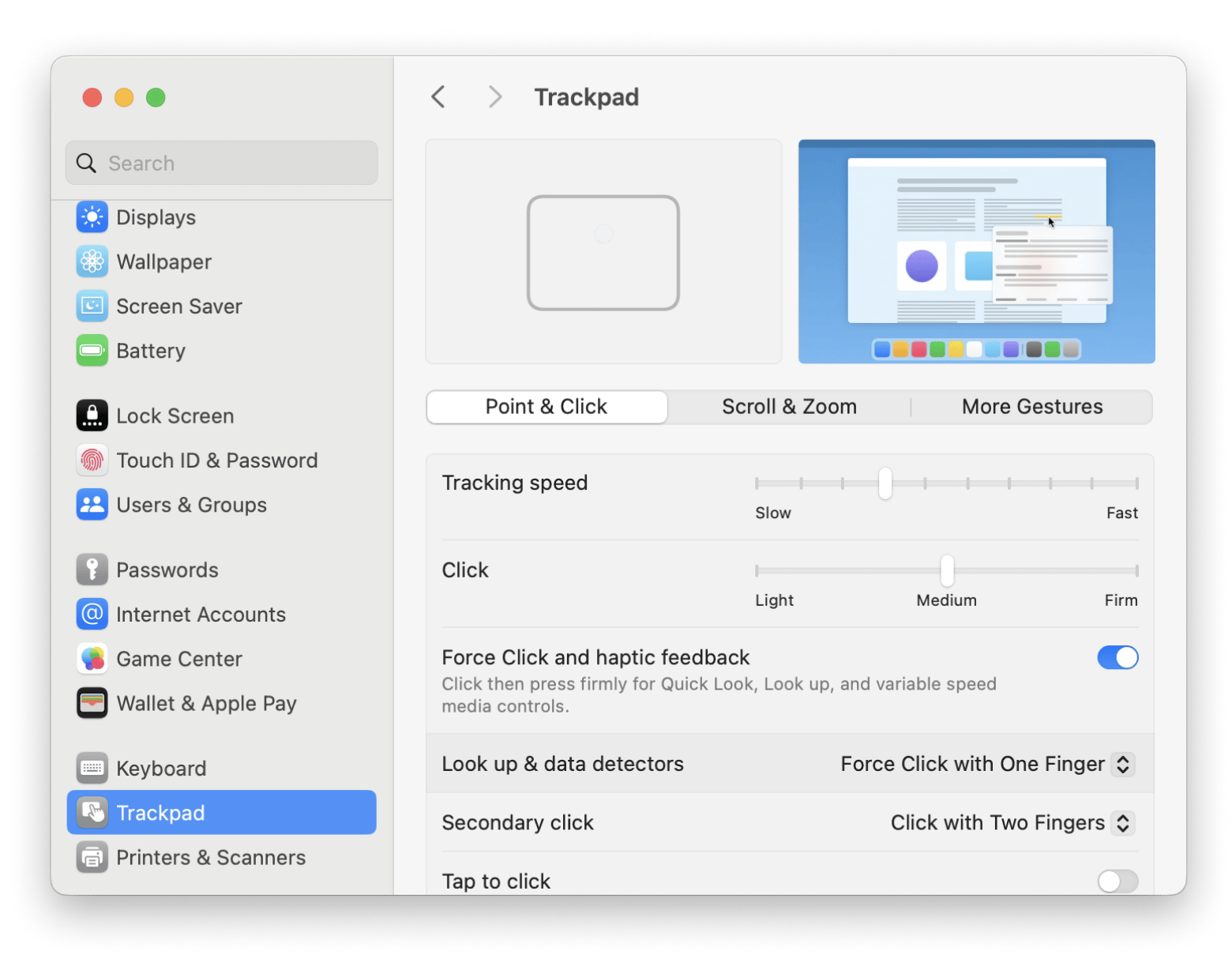 trackpad scrolling settings