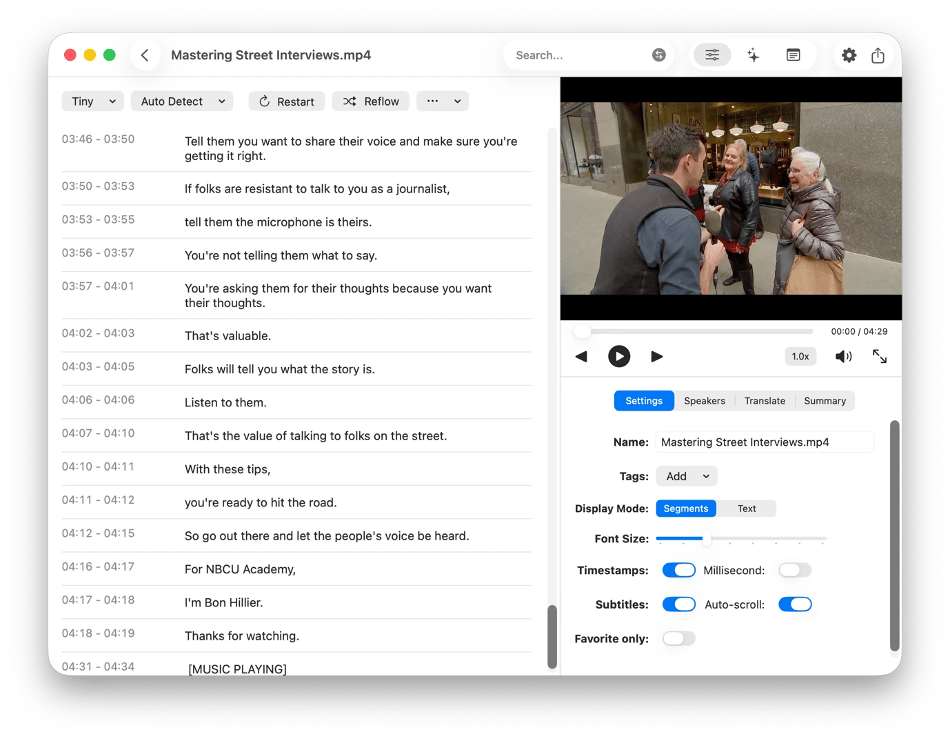 Interview transcription on TranscribeX, a transcription tool available on Setapp