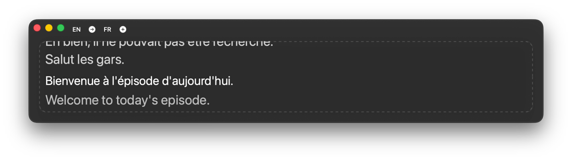 Displaying live translated captions with Transcrybe, a live transcription and translation app from Setapp