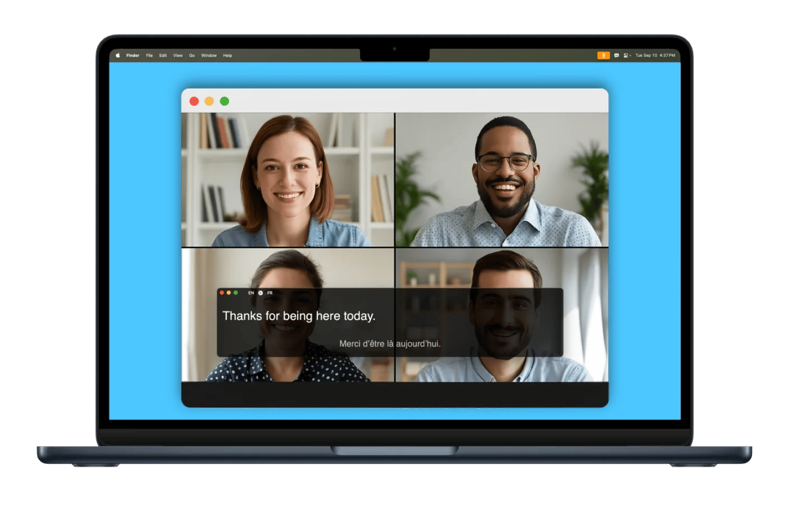 Live caption overlay in Transcrybe, a subtitle app available on Setapp