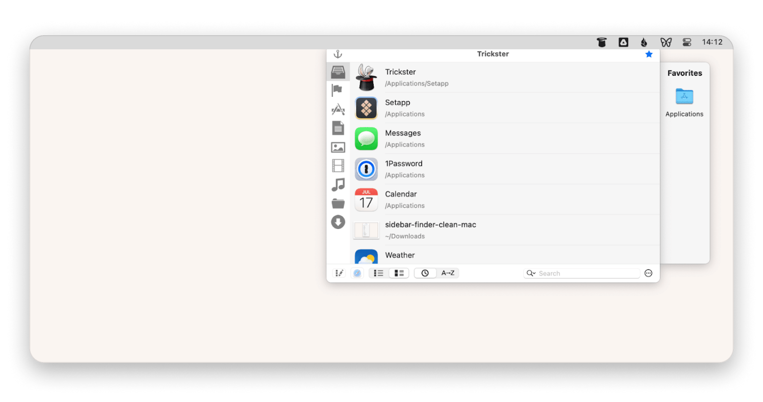 The menu of Trickster, a recent files tracker for Mac, available on Setapp