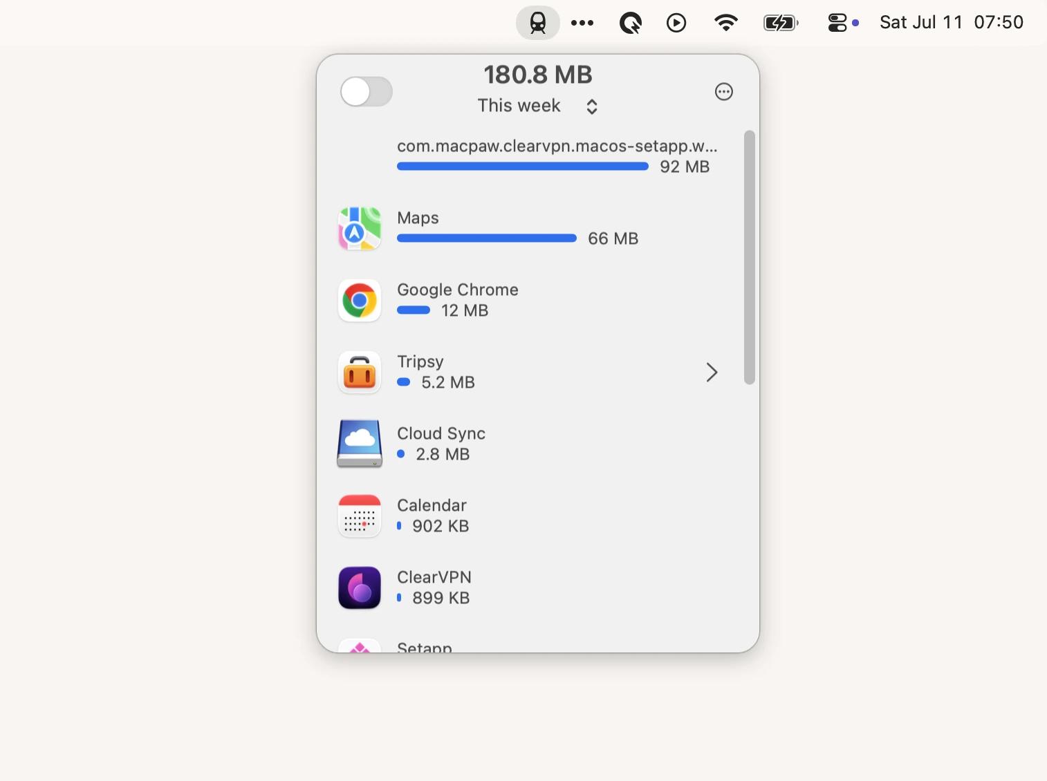 The interface of TripMode, a trip organization tool available on Setapp