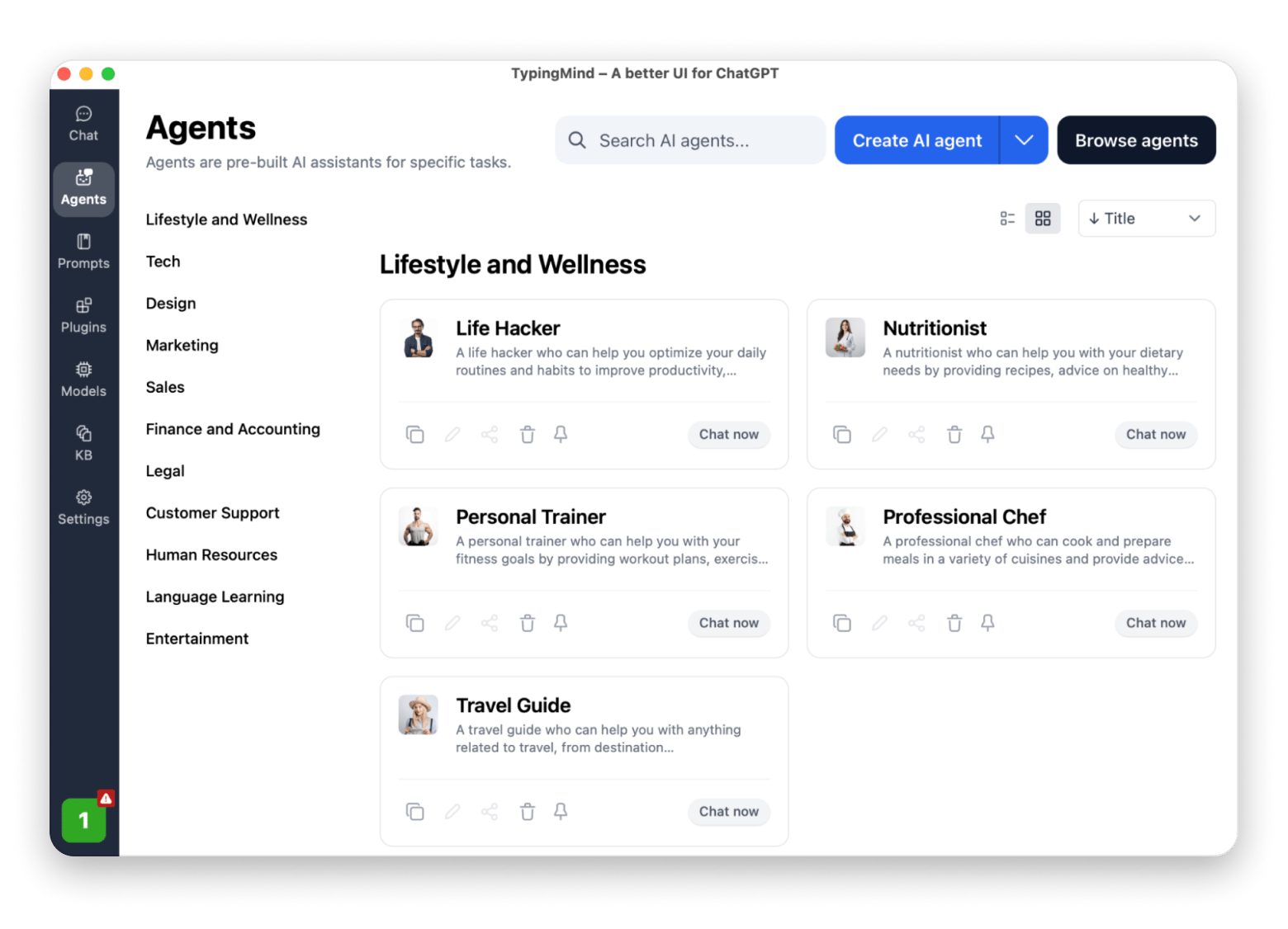 The interface of TypingMind, a chat app that's available on Setapp