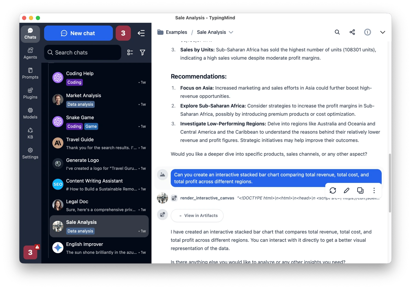 Sales analysis on TypingMind, an AI tool available on Setapp