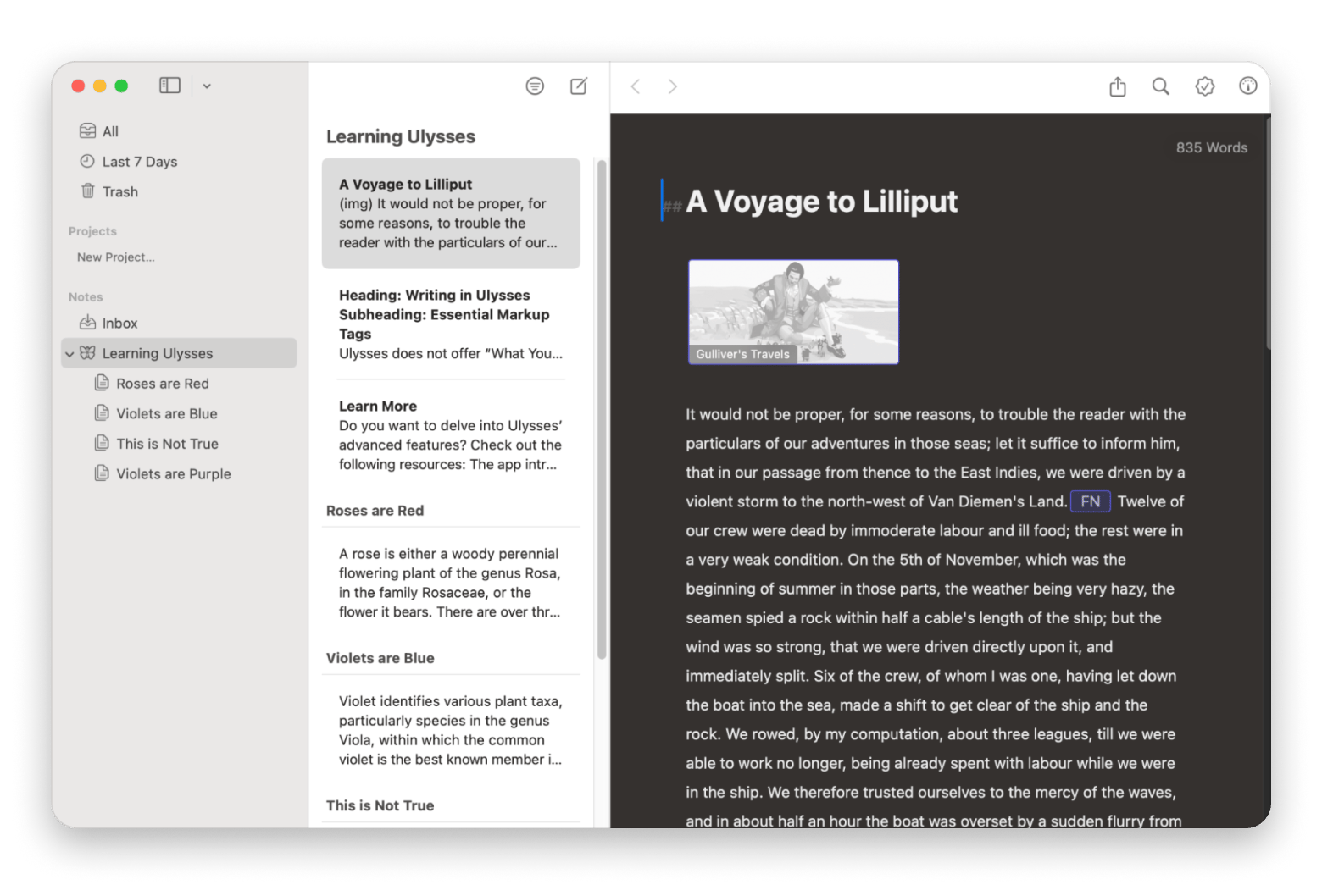 The interface of Ulysses, a writing app available on Setapp
