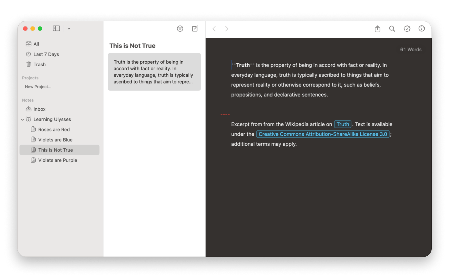 The Notes tab of Ulysses, a writing app that is available on Setapp