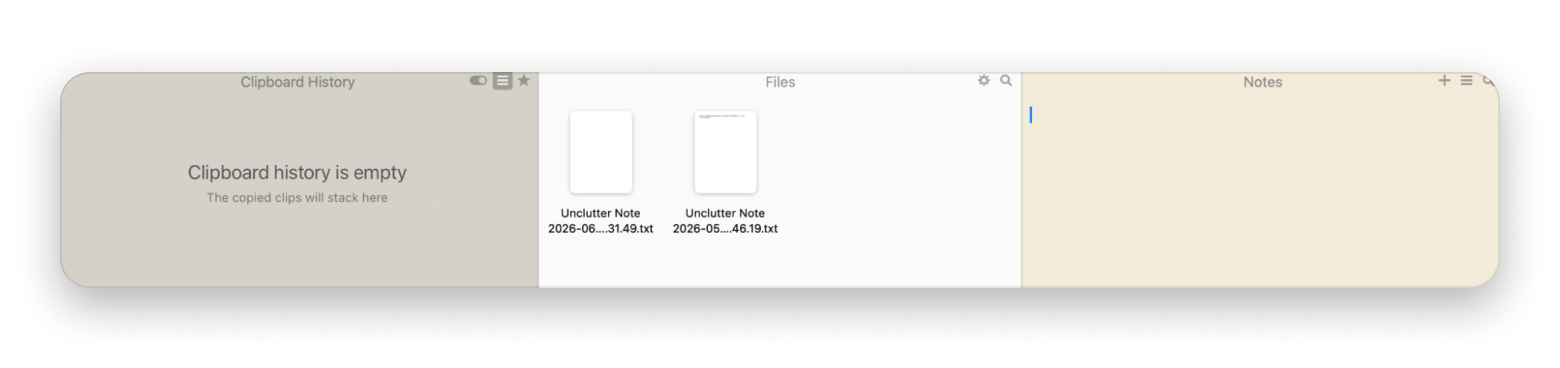 The Unclutter drawer sliding down from the top of a Mac desktop, a Mac shelf utility available on Setapp