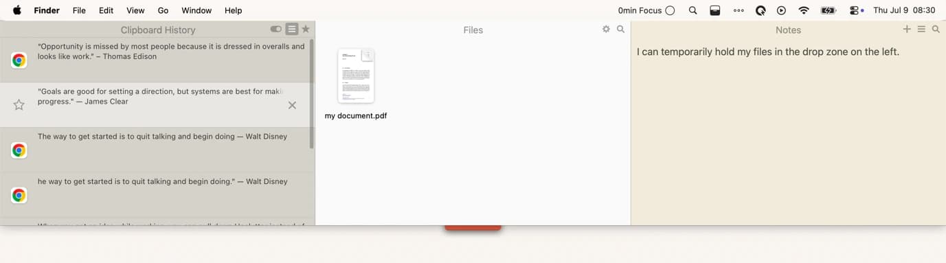 The three-in-one interface of Unclutter, an organizational tool available on Setapp