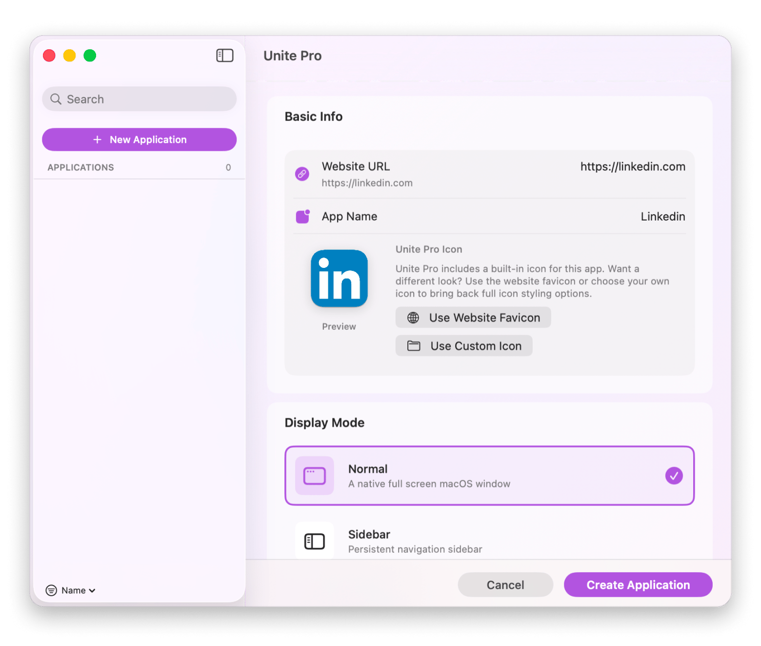 Setting up a LinkedIn app in Unite Pro, available on Setapp