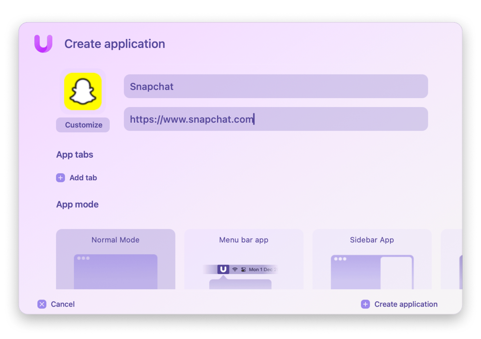 The Snapchat app creation on Snapchat, a website-to-app creation tool that is available on Setapp.