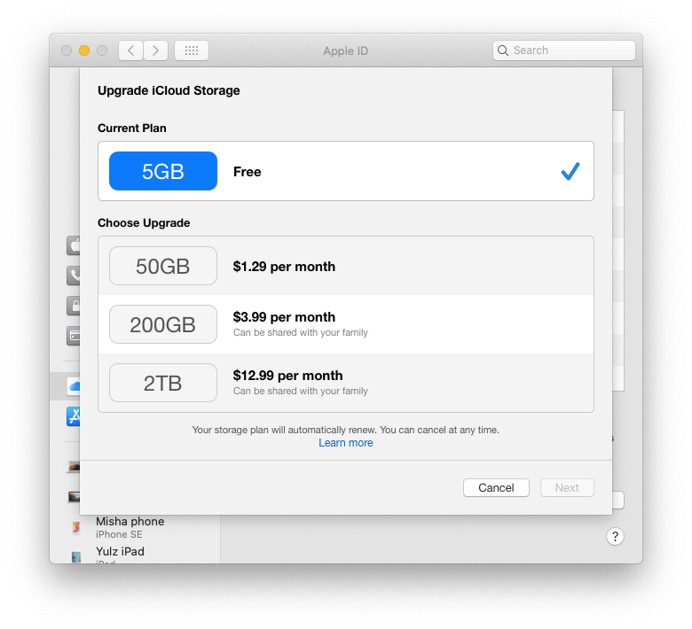 upgrade iCloud storage plan Mac