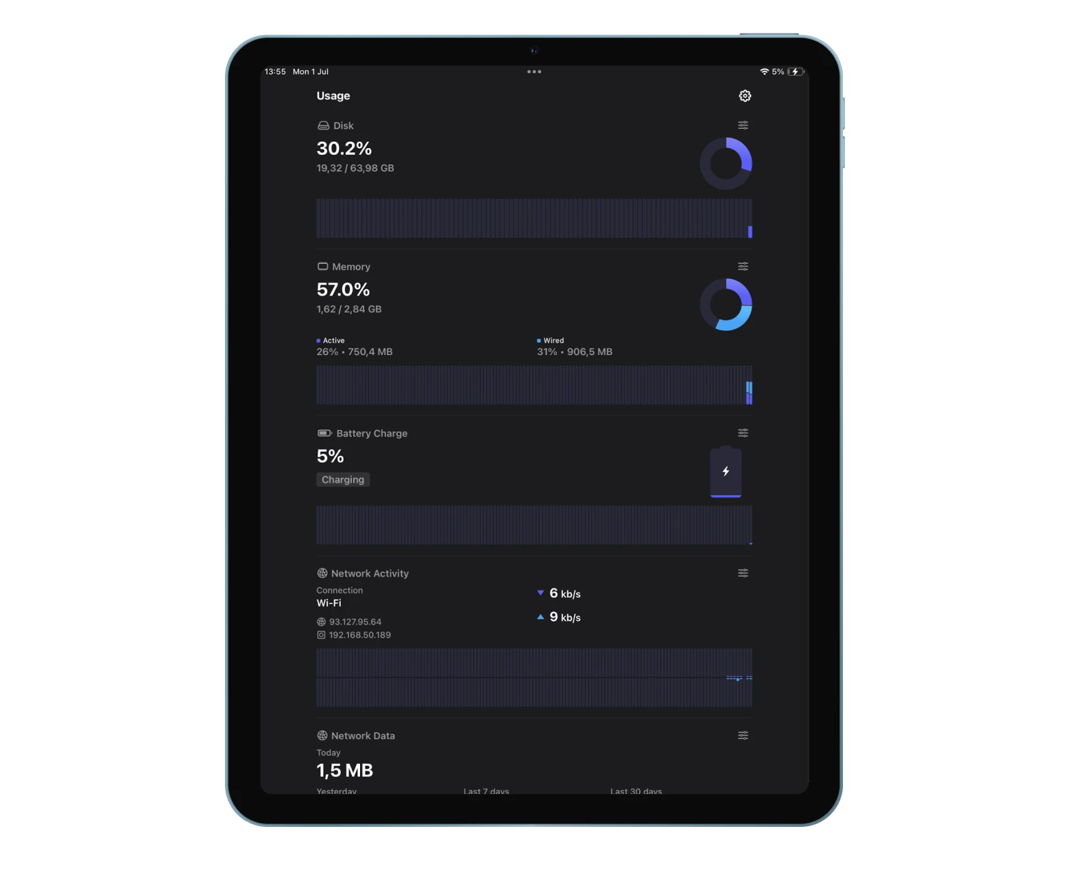 check iPad storage with Usage