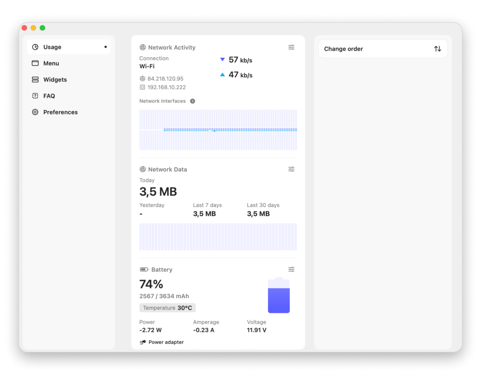 The interface of Usage, a system monitor app available on Setapp, showing real-time network activity