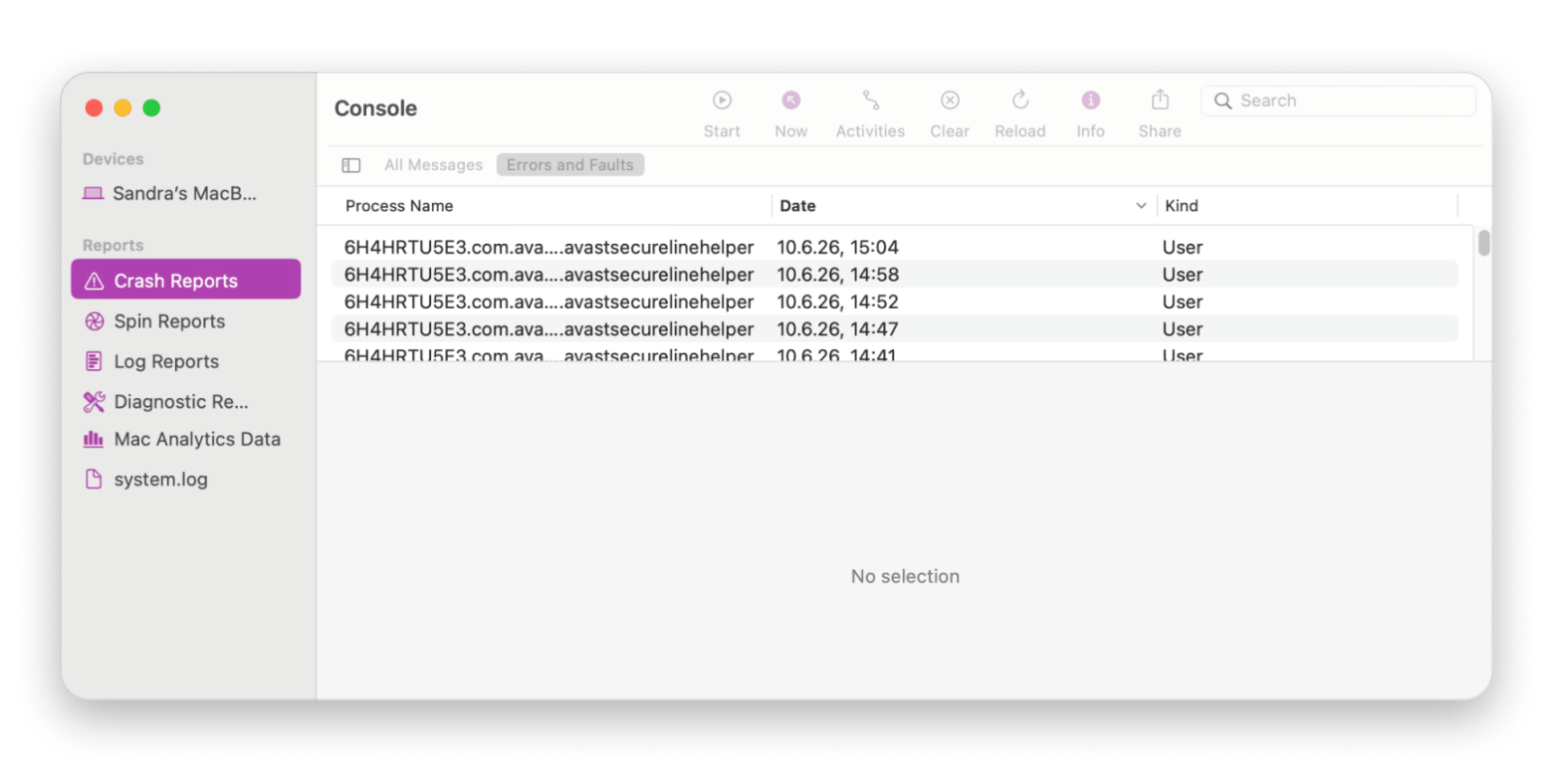 Utilities console Mac window